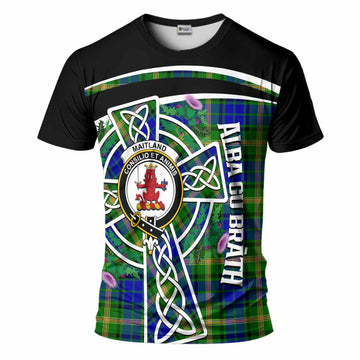 Maitland Tartan Crest T-Shirt Scottish Thistle Celtic Cross Alba Gu Brath