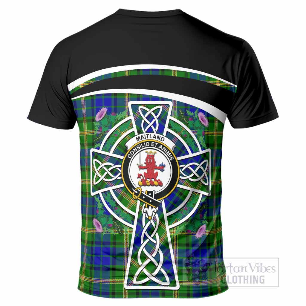 Maitland Tartan Crest T-Shirt Scottish Thistle Celtic Cross Alba Gu Brath