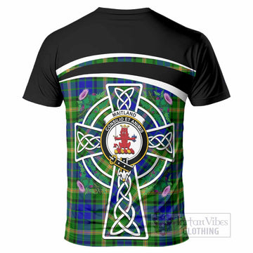 Maitland Tartan Crest T-Shirt Scottish Thistle Celtic Cross Alba Gu Brath