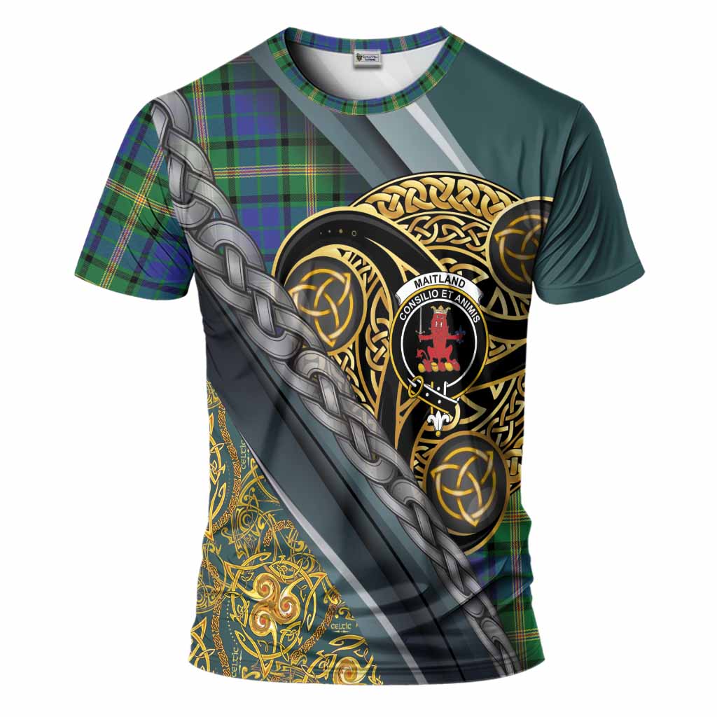 Maitland Tartan Crest T-Shirt Scottish Triskele Celtic