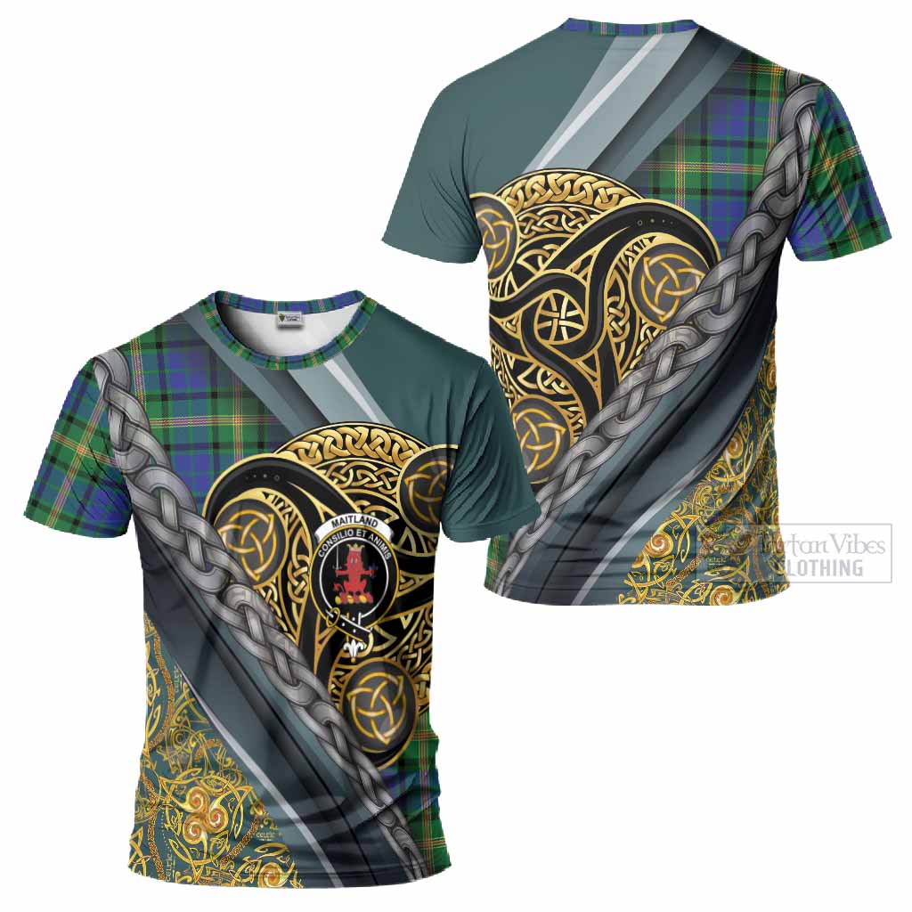 Maitland Tartan Crest T-Shirt Scottish Triskele Celtic