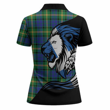 Maitland Tartan Crest Women Polo Shirt Scottish Golden Lions Wave Flow