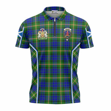 Maitland Tartan Crest Zipper Polo Shirt Scotland Coat of Arm Flag Style