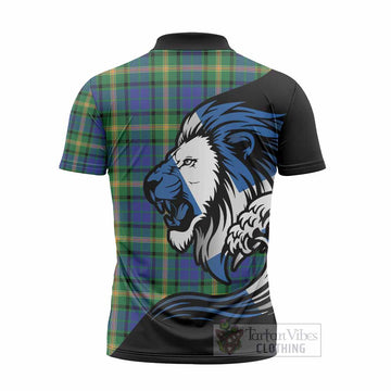 Maitland Tartan Crest Zipper Polo Shirt Scottish Golden Lions Wave Flow