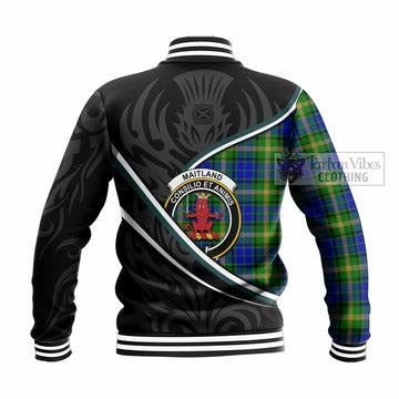 Maitland Tartan Family Crest Baseball Jacket Celtic Scottish Thistle Floral