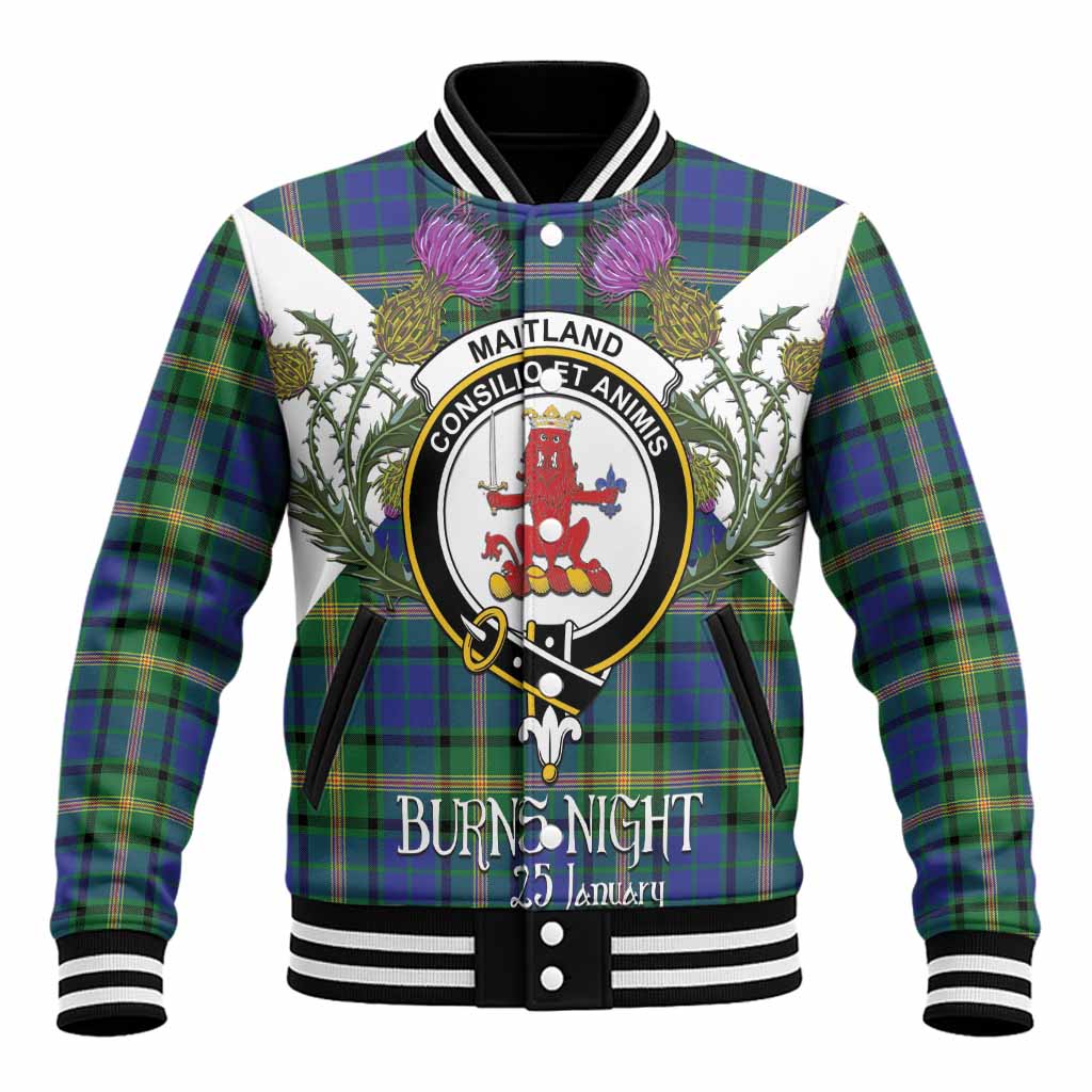 Maitland Tartan Family Crest Baseball Jacket Scottish Burns Night Thistle Floral