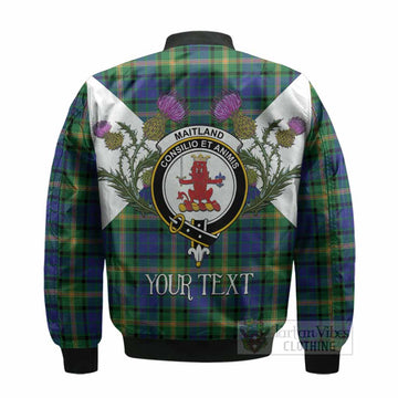 Maitland Tartan Family Crest Bomber Jacket Scottish Burns Night Thistle Floral