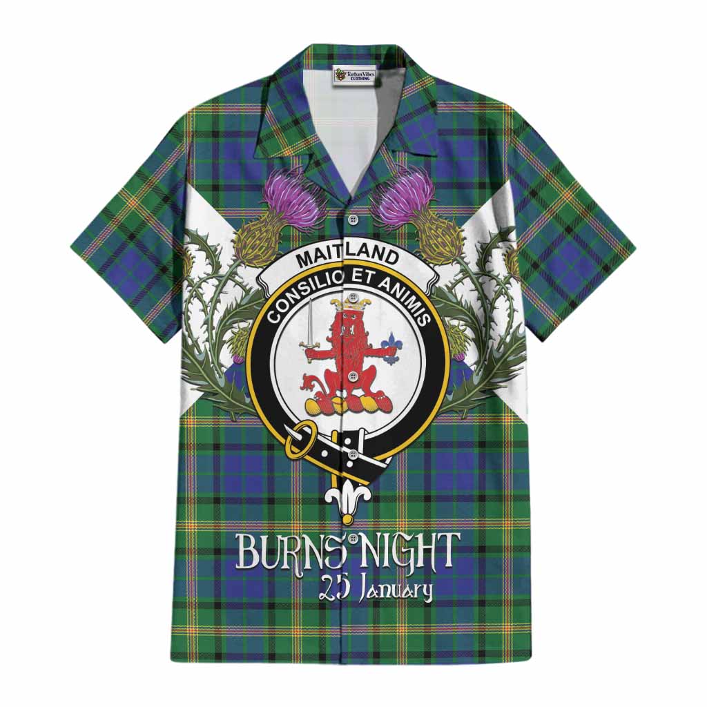 Maitland Tartan Family Crest Cotton Hawaiian Shirt Scottish Burns Night Thistle Floral