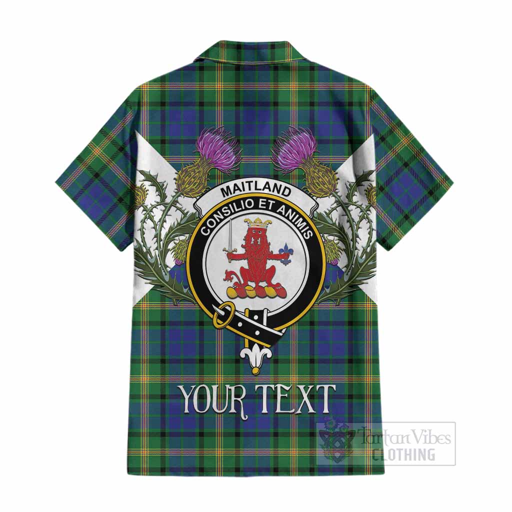Maitland Tartan Family Crest Cotton Hawaiian Shirt Scottish Burns Night Thistle Floral