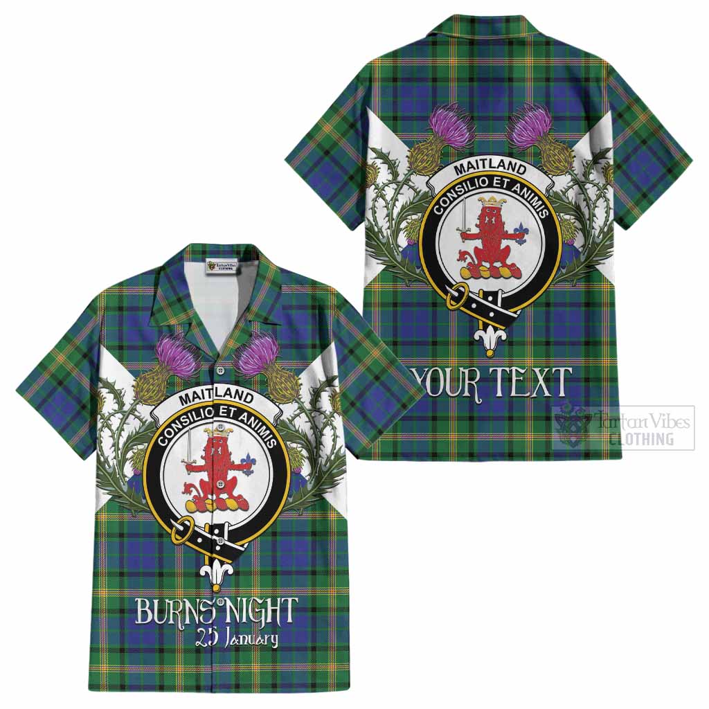 Maitland Tartan Family Crest Cotton Hawaiian Shirt Scottish Burns Night Thistle Floral