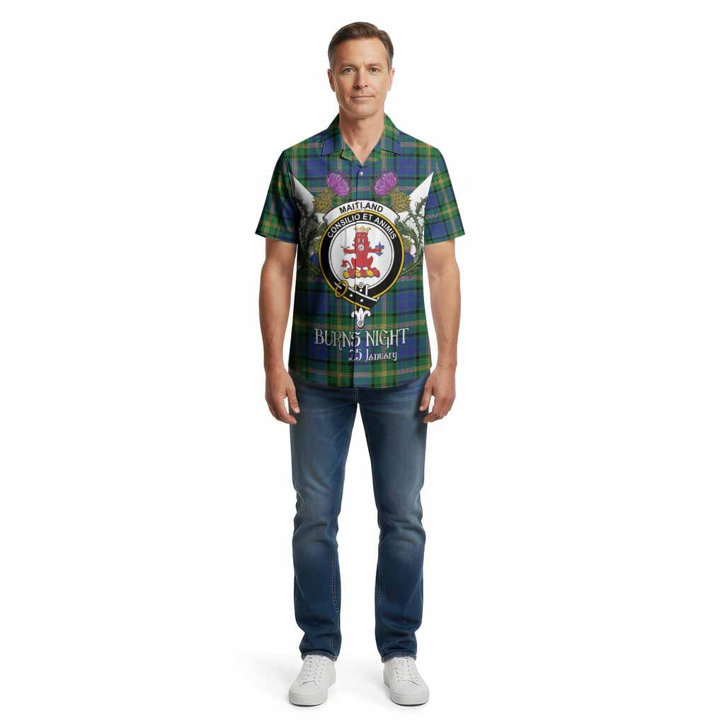 Maitland Tartan Family Crest Cotton Hawaiian Shirt Scottish Burns Night Thistle Floral