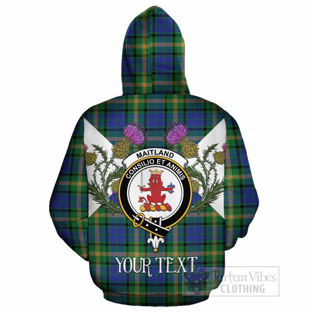 Maitland Tartan Family Crest Cotton Hoodie Scottish Burns Night Thistle Floral