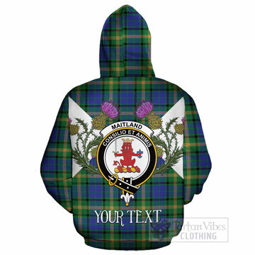 Maitland Tartan Family Crest Cotton Hoodie Scottish Burns Night Thistle Floral