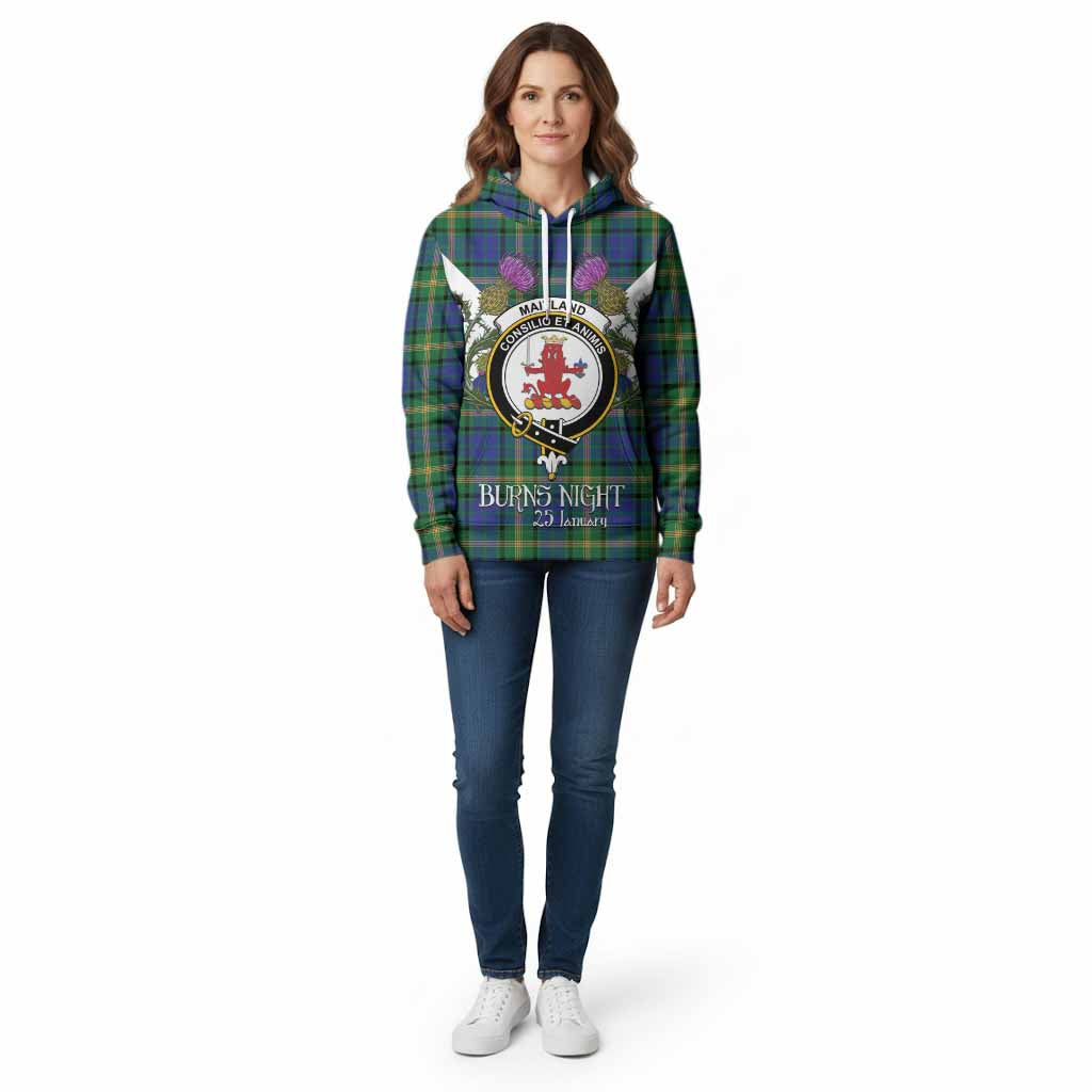 Maitland Tartan Family Crest Cotton Hoodie Scottish Burns Night Thistle Floral