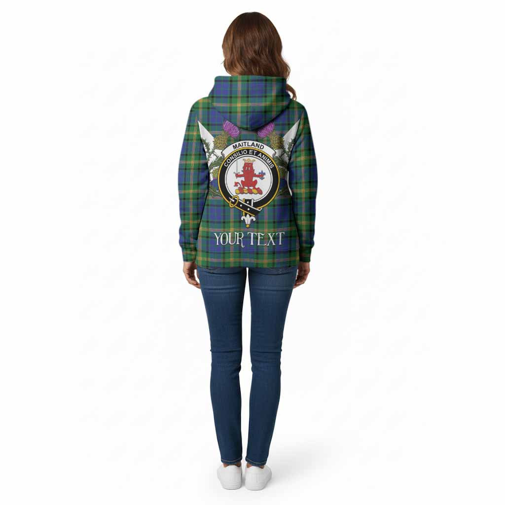 Maitland Tartan Family Crest Cotton Hoodie Scottish Burns Night Thistle Floral
