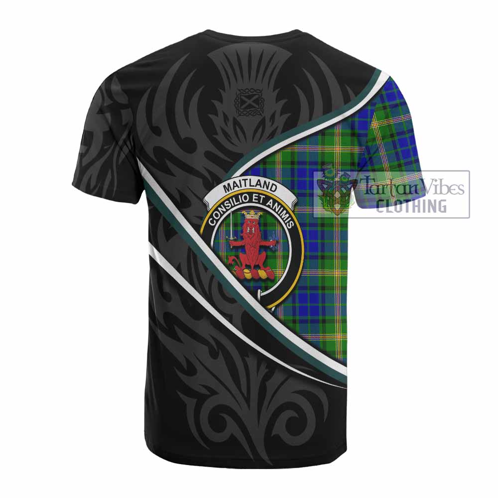 Maitland Tartan Family Crest Cotton T-shirt Celtic Scottish Thistle Floral - Tartan Vibes Clothing