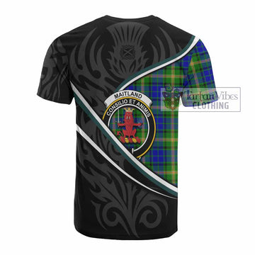 Maitland Tartan Family Crest Cotton T-shirt Celtic Scottish Thistle Floral