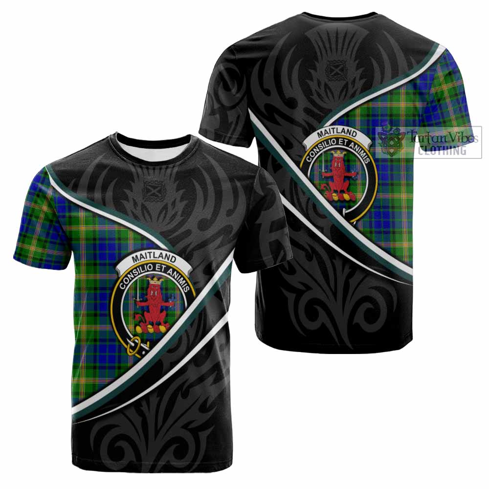 Maitland Tartan Family Crest Cotton T-shirt Celtic Scottish Thistle Floral - Tartan Vibes Clothing