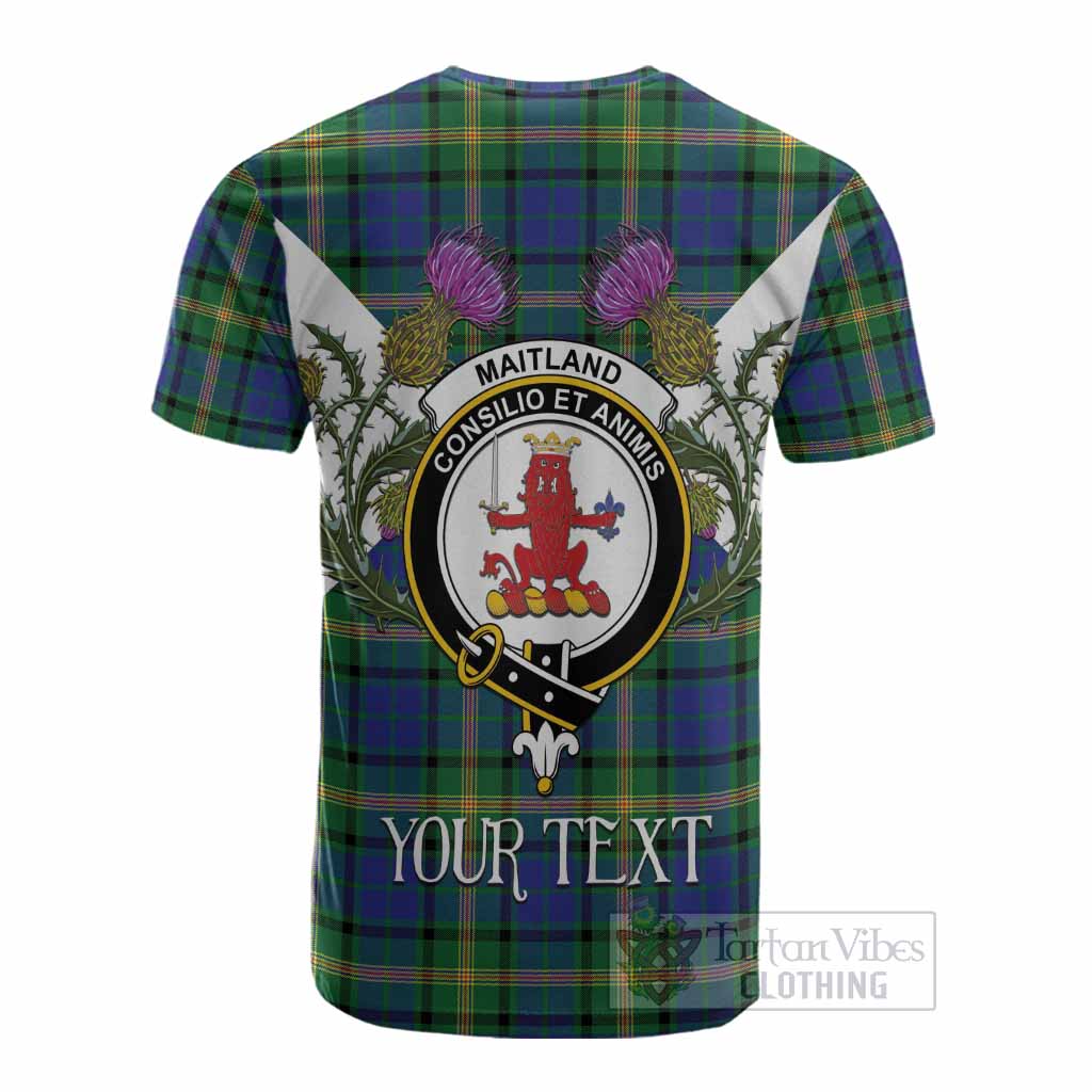 Maitland Tartan Family Crest Cotton T-shirt Scottish Burns Night Thistle Floral