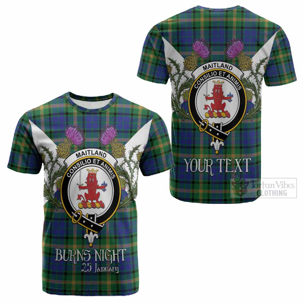 Maitland Tartan Family Crest Cotton T-shirt Scottish Burns Night Thistle Floral
