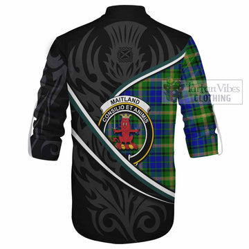 Maitland Tartan Family Crest Ghillie Kilt Shirt Celtic Scottish Thistle Floral