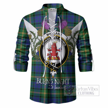 Maitland Tartan Family Crest Ghillie Shirt Scottish Burns Night Thistle Floral
