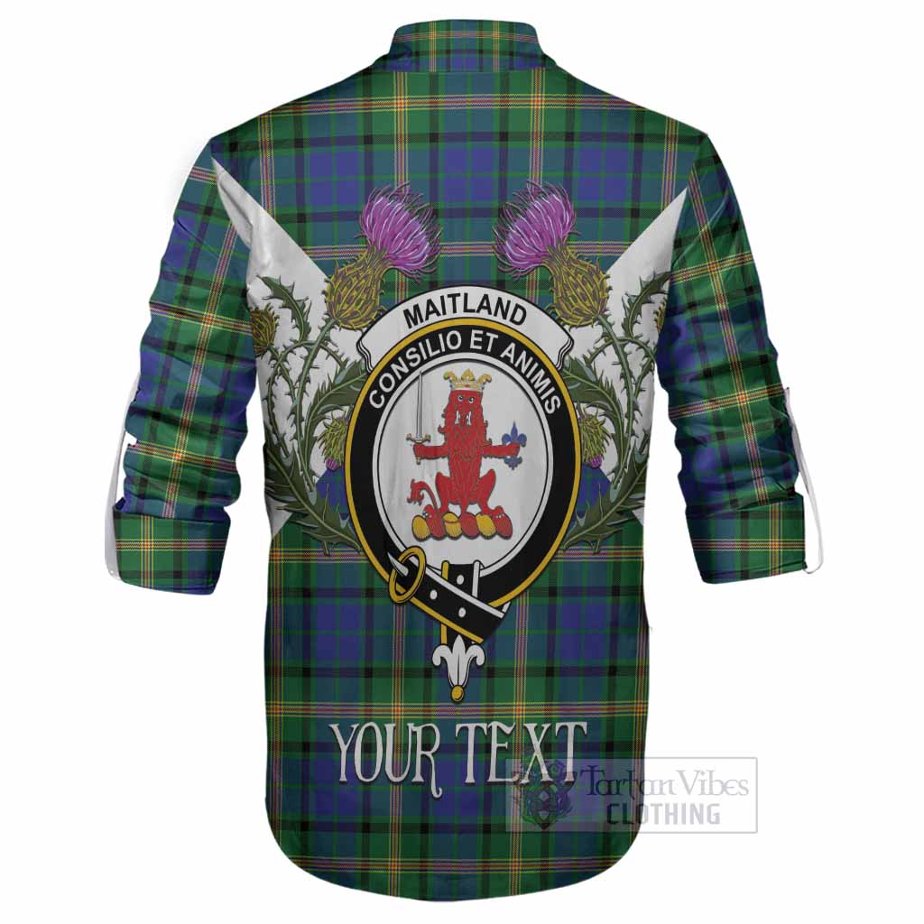 Maitland Tartan Family Crest Ghillie Shirt Scottish Burns Night Thistle Floral
