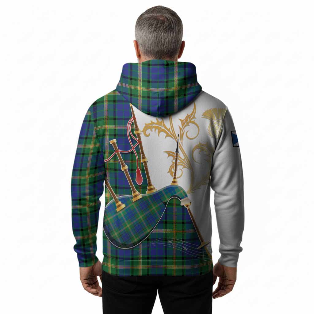 Maitland Tartan Family Crest Hoodie Bagpipes with Scottish Thistle