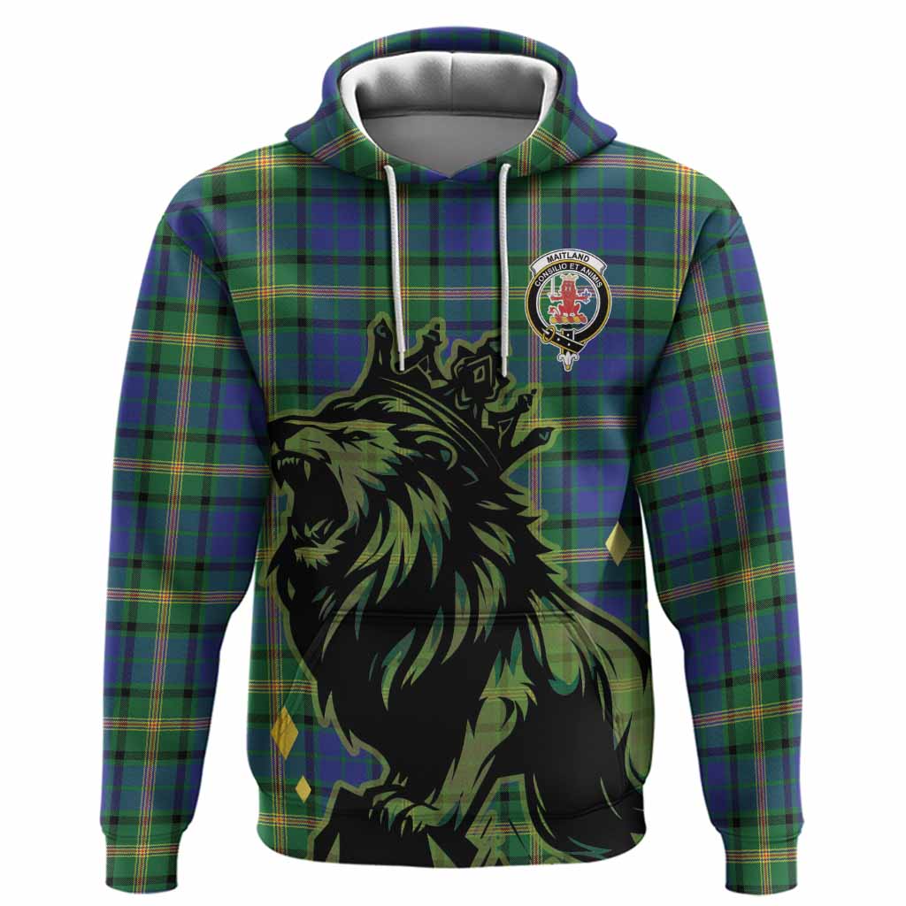 Maitland Tartan Family Crest Hoodie Crowned Lion Roaring