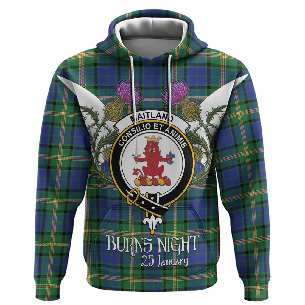 Maitland Tartan Family Crest Hoodie Scottish Burns Night Thistle Floral