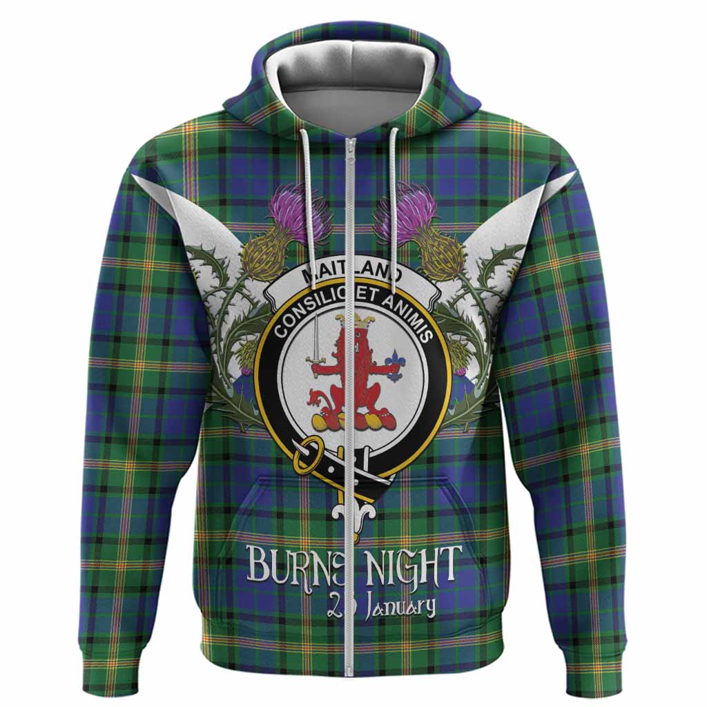 Maitland Tartan Family Crest Hoodie Scottish Burns Night Thistle Floral