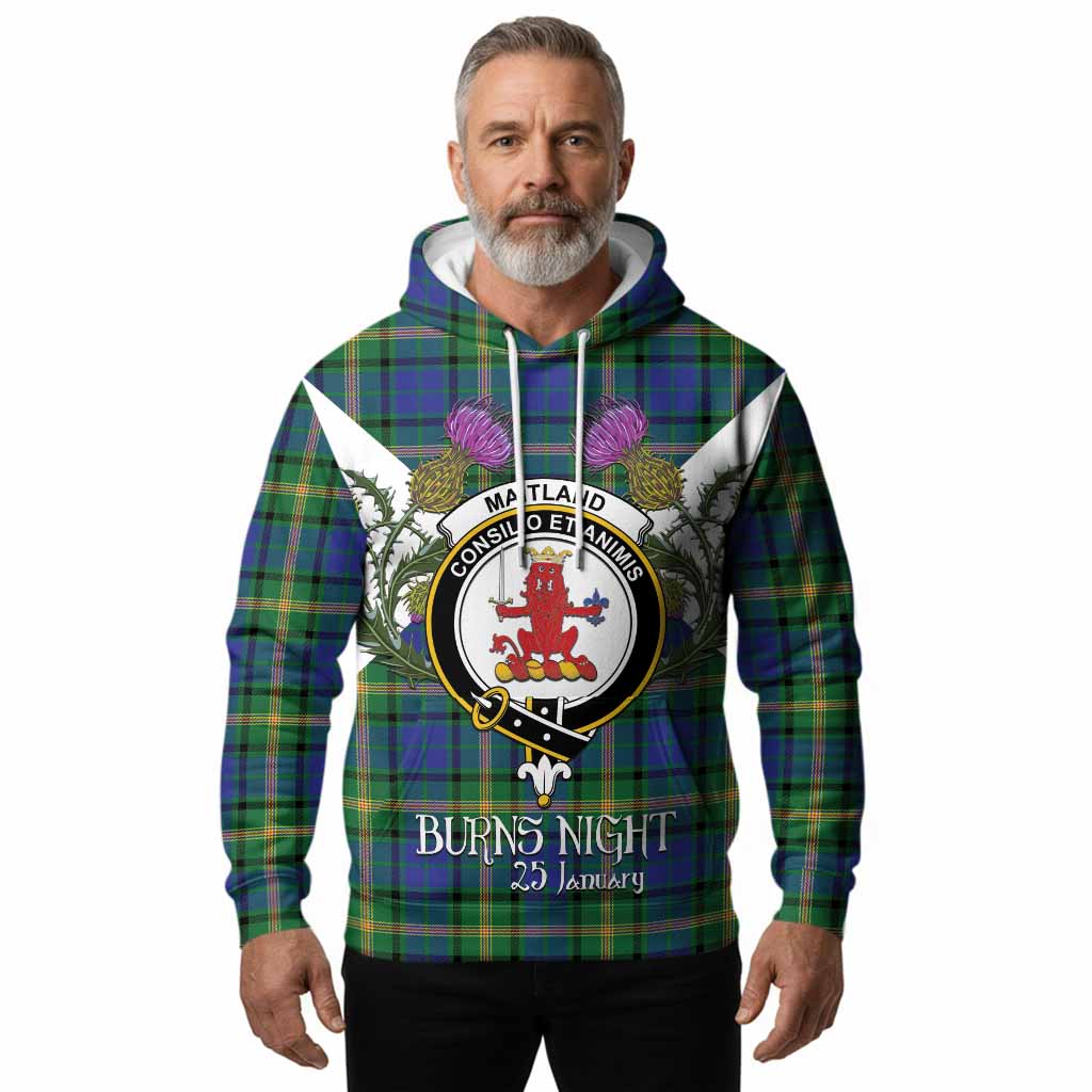Maitland Tartan Family Crest Hoodie Scottish Burns Night Thistle Floral