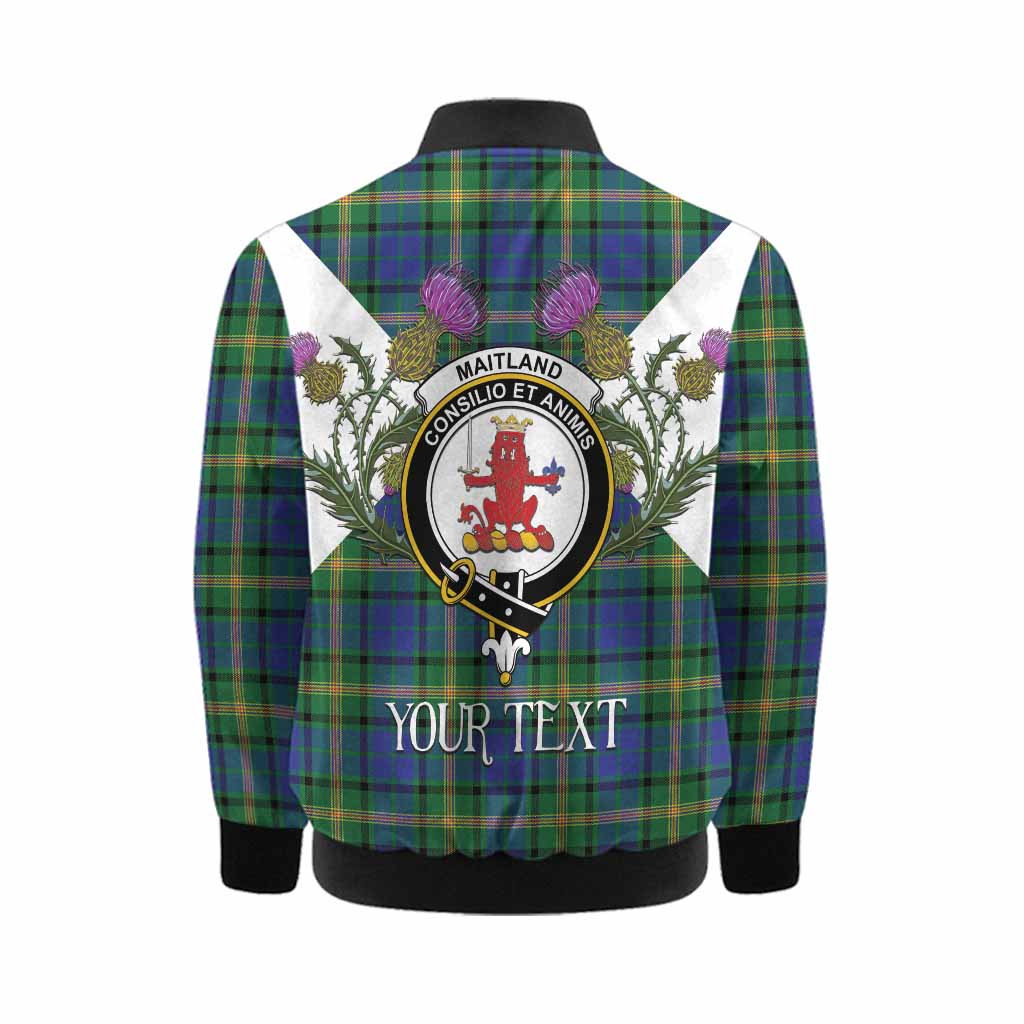 Maitland Tartan Family Crest Kid Bomber Jacket Scottish Burns Night Thistle Floral