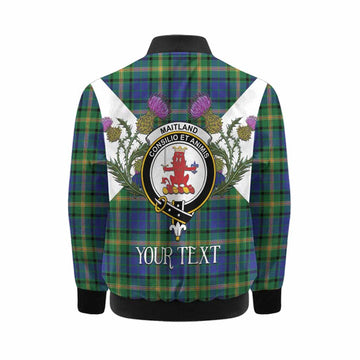 Maitland Tartan Family Crest Kid Bomber Jacket Scottish Burns Night Thistle Floral