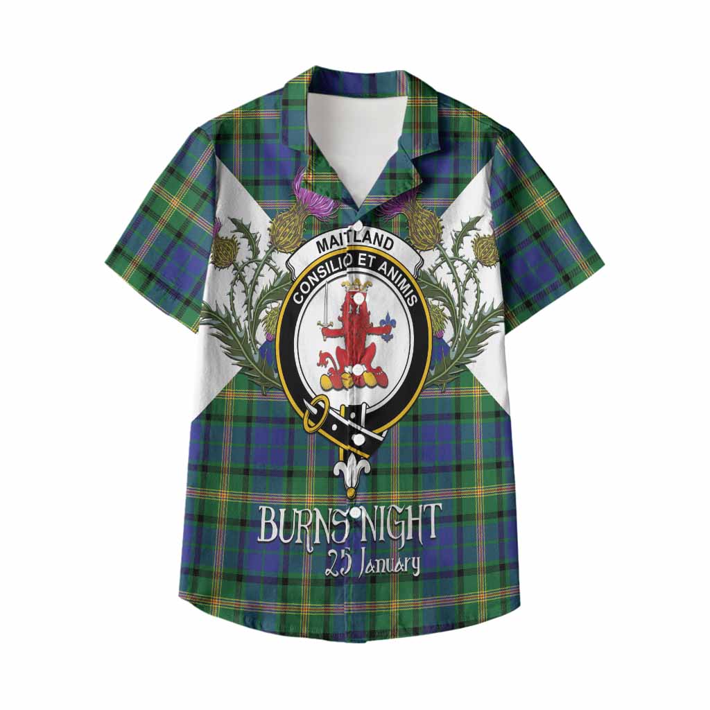Maitland Tartan Family Crest Kid Hawaiian Shirt Scottish Burns Night Thistle Floral