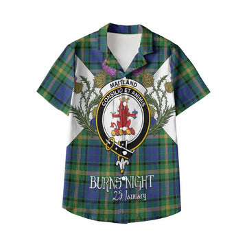 Maitland Tartan Family Crest Kid Hawaiian Shirt Scottish Burns Night Thistle Floral