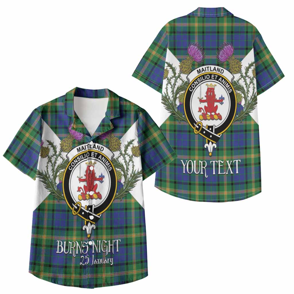 Maitland Tartan Family Crest Kid Hawaiian Shirt Scottish Burns Night Thistle Floral