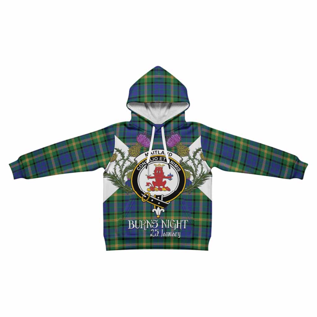 Maitland Tartan Family Crest Kid Hoodie Scottish Burns Night Thistle Floral