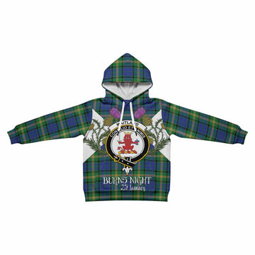 Maitland Tartan Family Crest Kid Hoodie Scottish Burns Night Thistle Floral