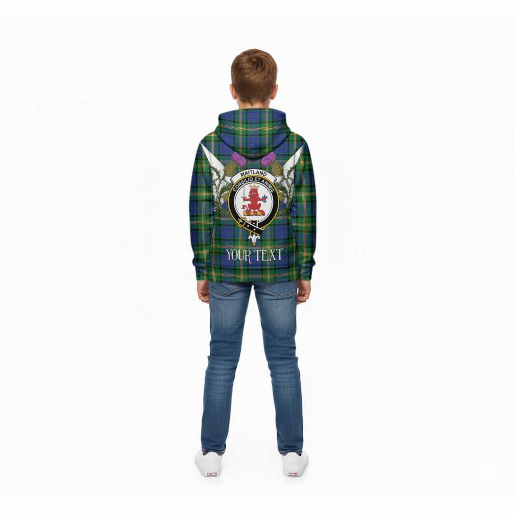 Maitland Tartan Family Crest Kid Hoodie Scottish Burns Night Thistle Floral