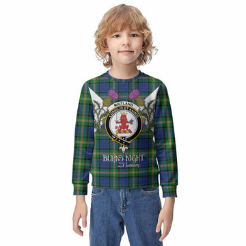 Maitland Tartan Family Crest Kid Knitted Sweatshirt Scottish Burns Night Thistle Floral
