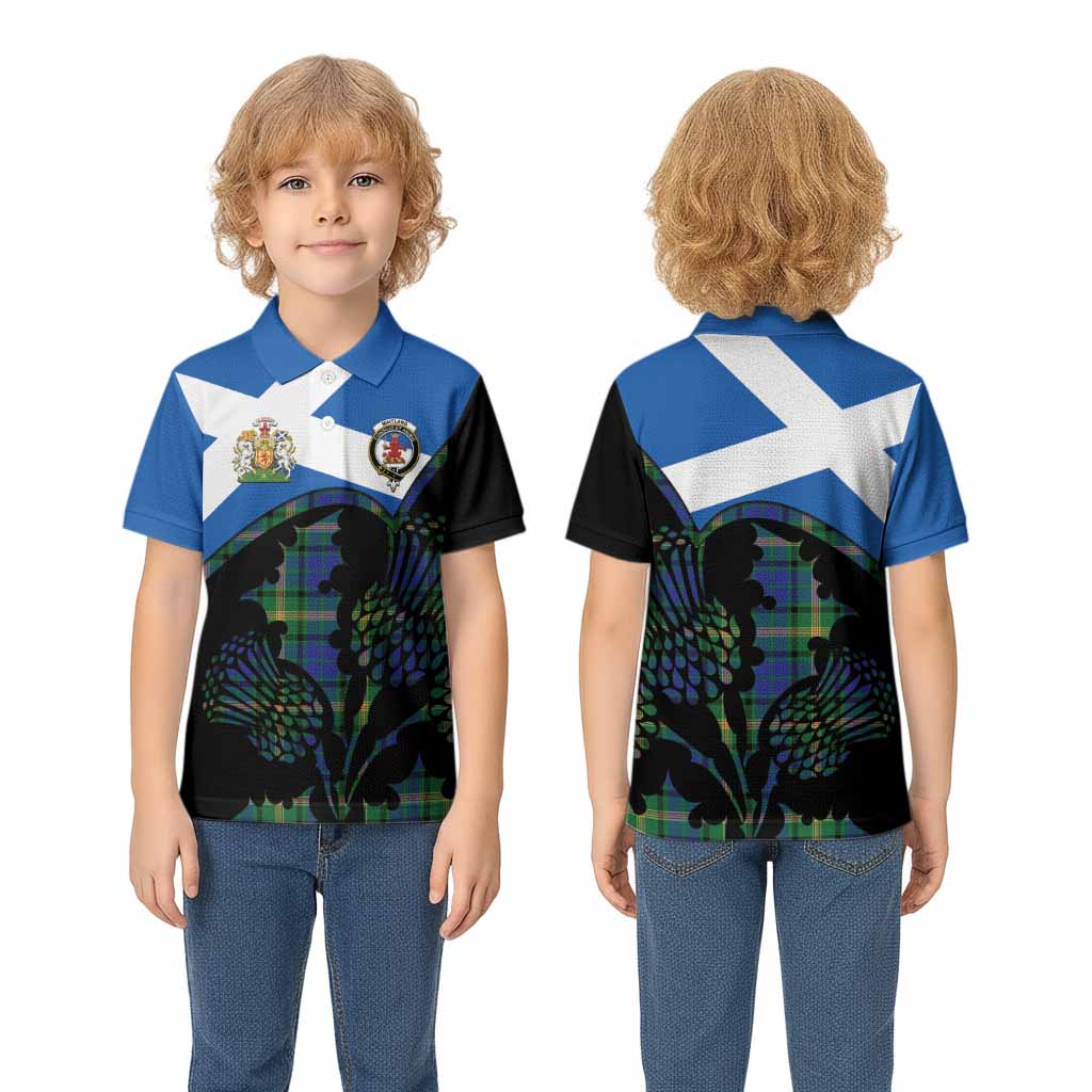 Maitland Tartan Family Crest Kid Polo Shirt Scotland Thistle Floral Flag Style