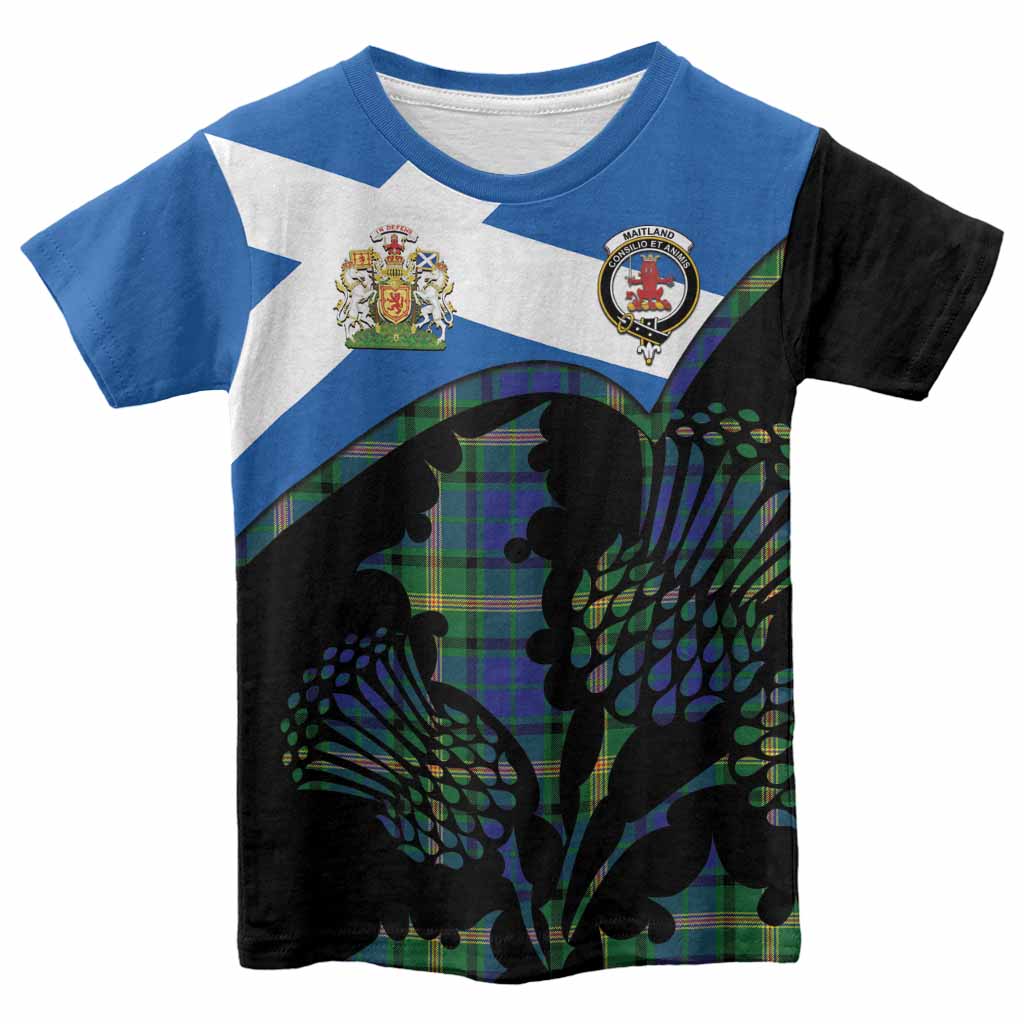 Maitland Tartan Family Crest Kid T-shirt Scotland Thistle Floral Flag Style