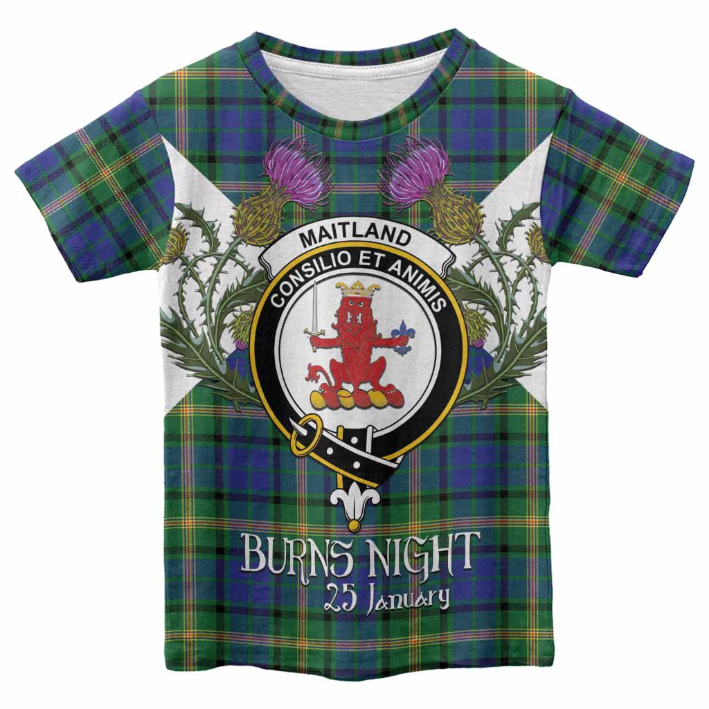 Maitland Tartan Family Crest Kid T-shirt Scottish Burns Night Thistle Floral