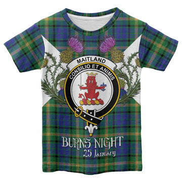 Maitland Tartan Family Crest Kid T-shirt Scottish Burns Night Thistle Floral