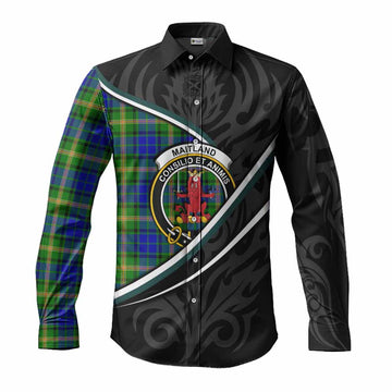Maitland Tartan Family Crest Long Sleeve Button Shirts Celtic Scottish Thistle Floral