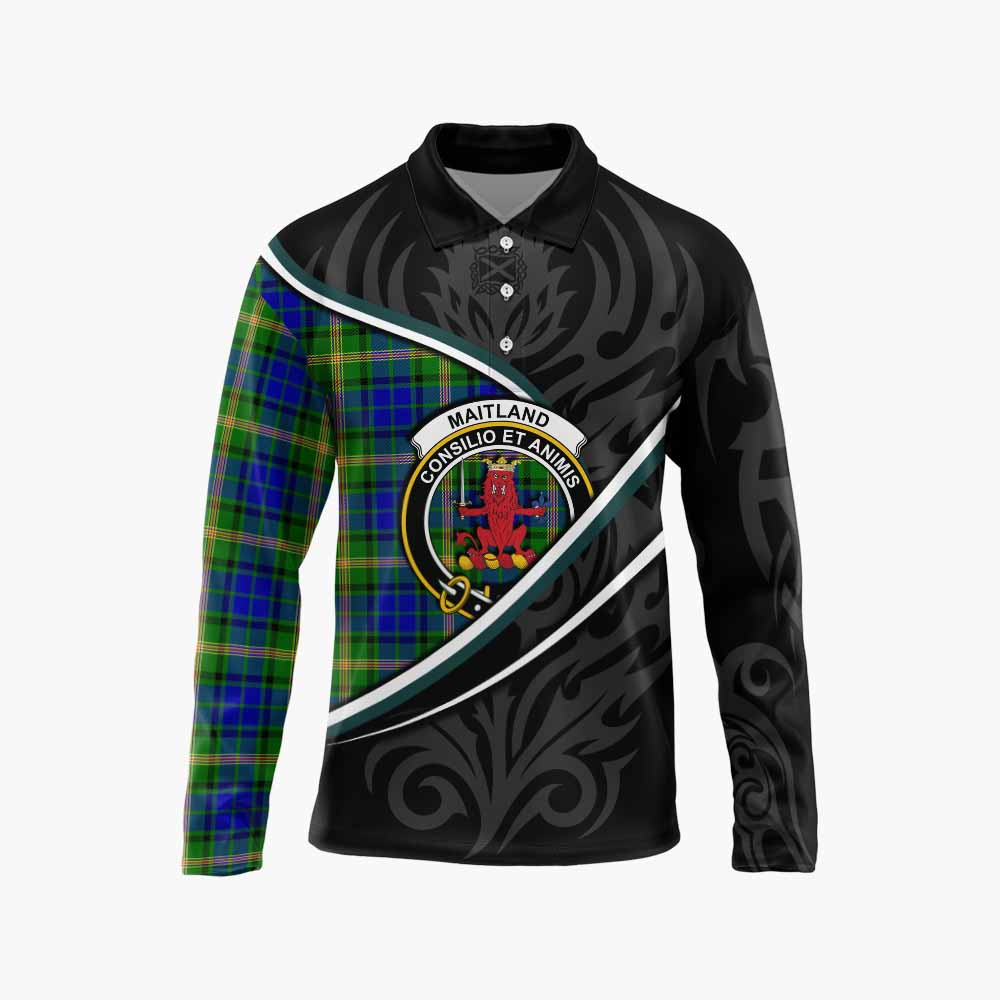 Maitland Tartan Family Crest Long Sleeve Polo Shirt Celtic Scottish Thistle Floral - Tartan Vibes Clothing
