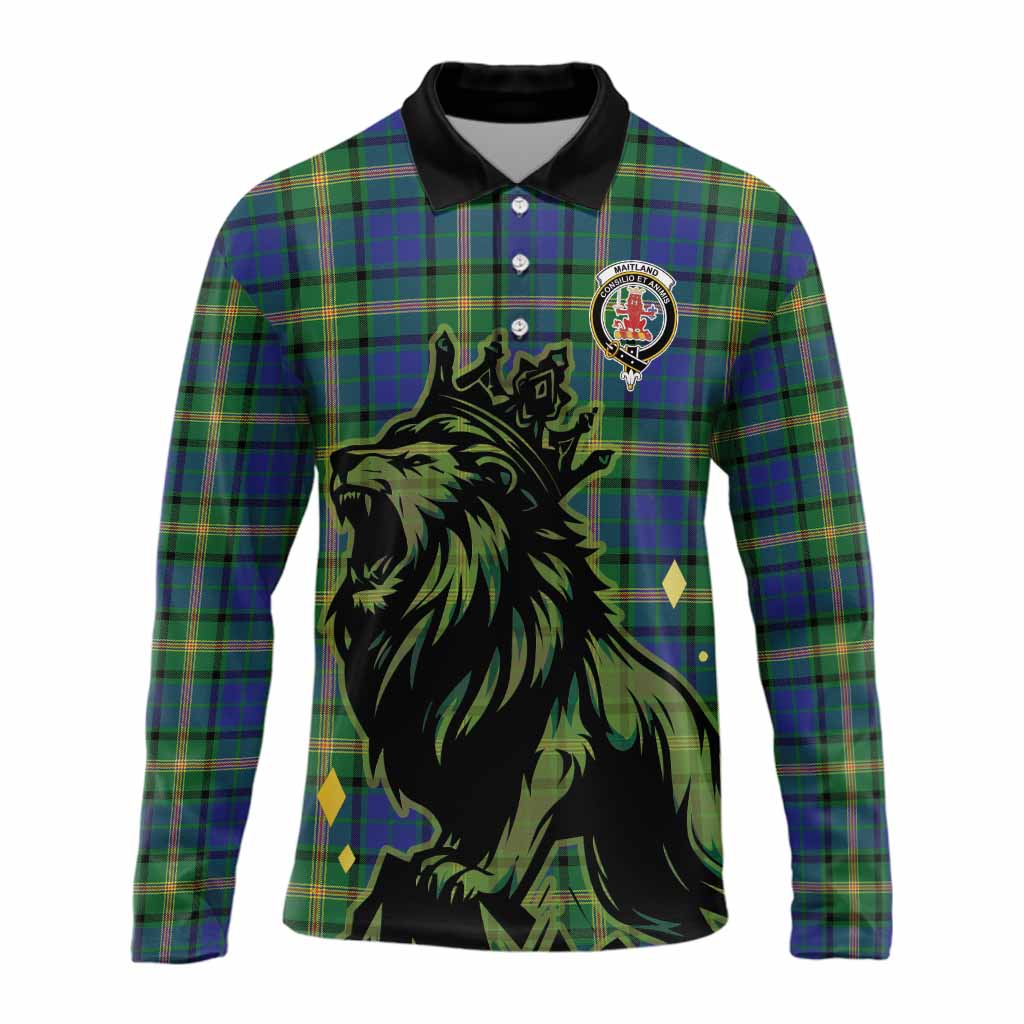 Maitland Tartan Family Crest Long Sleeve Polo Shirt Crowned Lion Roaring