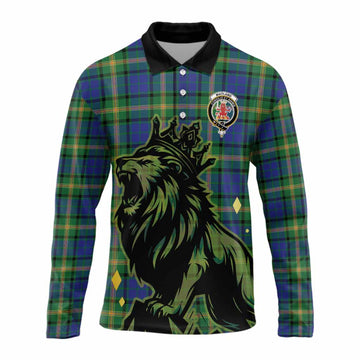 Maitland Tartan Family Crest Long Sleeve Polo Shirt Crowned Lion Roaring