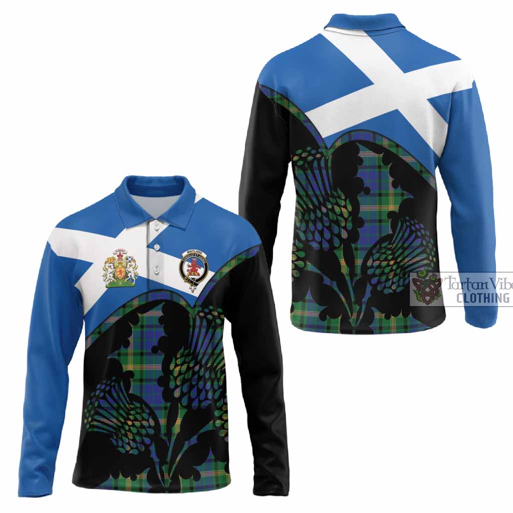 Maitland Tartan Family Crest Long Sleeve Polo Shirt Scotland Thistle Floral Flag Style